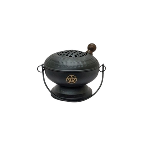 Quemador de incienso de metal sólido con diseño de agarre manual Acabado dorado Soporte de incienso negro decorativo para uso terapéutico - Product Image 4