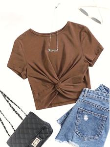 Camiseta Corta de Moda para Mujer al por Mayor, Top Casual de Manga Corta para Dama, Camiseta Recortada de Verano, Estilo Urbano, Ajuste Delgado, Top de Algodón Suave - Product Image 2