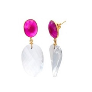Boucles d'oreilles en cristal Quartz et Fuchsia calcédoine en argent Sterling 925, forme de poire et ovale, nouvelle collection - Product Image 1