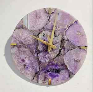 Horloge murale décorative surdimensionnée en bois moderne avec pierre d'agate pour salon - Product Image 3