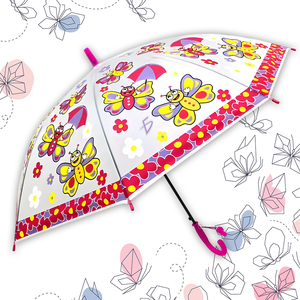 Ombrello con Design a Farfalla, 8 Stecche in Poliestere, Tessuto Resistente ai Raggi UV e Idrorepellente, Stile Dritto con Motivo Cartoon - Product Image 1