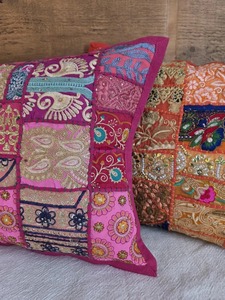 Fundas de Cojín Boho Vintage, Cojines Coloridos con Patchwork Indio, Decoración Artesanal Estilo Kantha, Cojines Decorativos de 16x16 - Product Image 4
