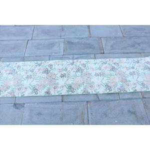 Vintage Turkish Wool <b>Rug</b> <b>Runner</b> 1.5x5.8 ft White Patchwork Design Eco-Friendly Latex Backing - Product Image 4