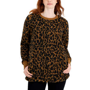 Tunica in pile lavabile da donna Style & Co, marrone, con scollo rotondo, stampata, taglia media - Product Image 1