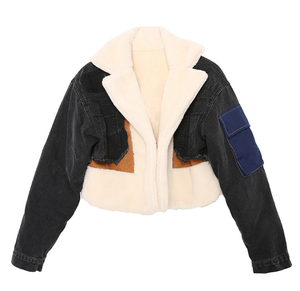 Manteau d'hiver en jean pour femme Veste en jean pour femme avec bordure en fourrure Manteaux courts d'hiver pour femme Tendance - Product Image 2