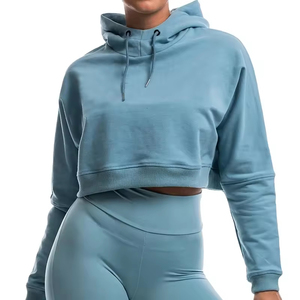 Pull à capuche 100% coton de haute qualité pour femme avec manches longues courtes pour l'hiver Vêtements courts pour le printemps décontracté Logo avant - Product Image 2
