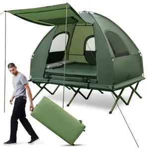 कस्टम बड़ा आउटडोर तह अल्ट्रालाइट टेंट बिस्तर के साथ ग्लैम्पिंग शिविर तम्बू जलरोधक बिस्तर के साथ