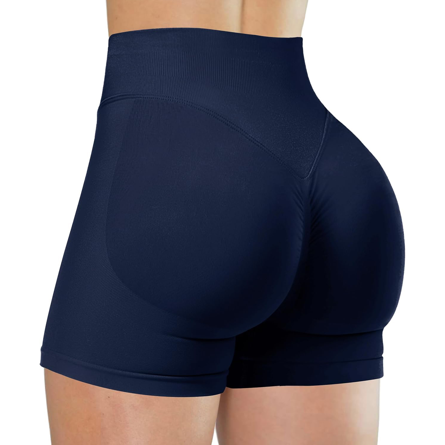 Women's Custom Seamless Breathable Full Length Yoga Shorts Solid Color Elastic Waist V-Shaped Belt Side Pocket Biker Style