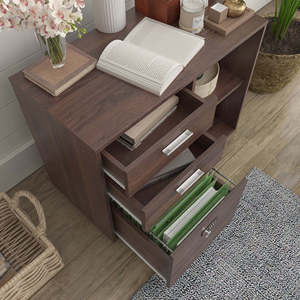 Bureaux de maison Spring Creek avec armoire à dossiers latérale à 3 tiroirs avec serrure, support d'imprimante mobile avec étagère de rangement ouverte - Product Image 4