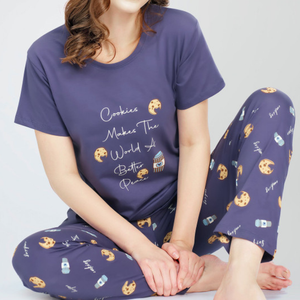 ชุดนอนสตรีลายดอกไม้ผ้าฝ้ายนุ่ม2ชิ้นพร้อมโลโก้ - Product Image 1