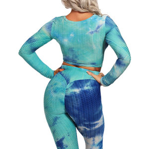 High Support Tie Dye <b>Legging</b> <b>and</b> Crop <b>Top</b> Women Quick Dry Active Stretch Workout Clothing 2 Piece Suit Women Gym Fitness Set - Product Image 4