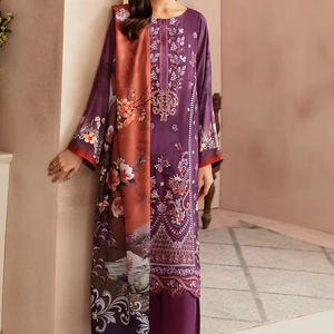 Costume 3 pièces en soie brute brodée robe traditionnelle pakistanaise vêtements ethniques pour femmes mode culturelle Shalwar Kameez artisanale - Product Image 1