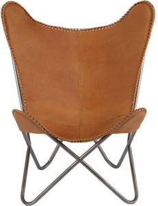 Silla de mariposa de cuero Vintage hecha a mano con marco de hierro, silla de ocio rústica plegable para interior y exterior, dormitorio, decoración para sala de estar - Product Image 4