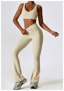 Logo personnalisé pour femmes Gym Fitness ensemble de vêtements de sport 2 pièces solide motif à carreaux équipement de yoga - Product Image 3