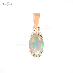 0.47 Ct Natural Diamond with Ethiopian Opal Pendant 14K <b>Rose</b> <b>Gold</b> Prong <b>Set</b> Gemstone Pendant Jewelry Product with Free Shipping - Product Image 2