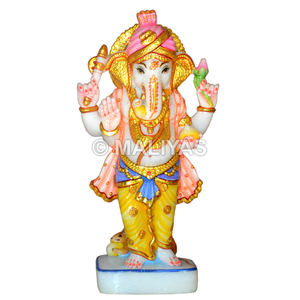 Estatua de Ganesha de mármol de pie |   Murti de Ganpati Hecho a Mano para el Hogar y el Templo - Product Image 1