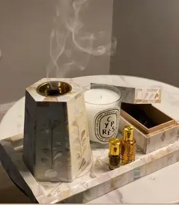 Brûleur d'encens indien Mubkhar en os incrusté de nouvelle conception haut de gamme avec plateau personnalisable pour le Ramadan, l'Aïd et une utilisation aromatique - Product Image 1