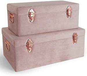 Velvet Rose Gold Luxury Decorative Organizer <b>Boxes</b> <b>Large</b> Capacity Metal Storage Trunk Set for Clothing - Product Image 1