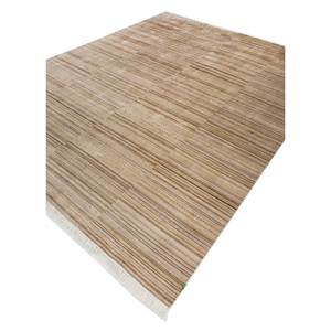 Tapis en laine et soie noués à la main Entropy Ivory AKWS-1434, motif rayé en coton biologique pour la maison, le salon, le couloir, tapis en jute - Product Image 2