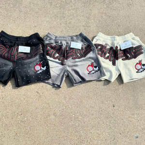 Short de jogging à imprimé bouffant avec cordon de serrage pour hommes Streetwear Distressed Sun Faded Acid Washed Cotton French Terry Sweat Shorts pour hommes - Product Image 3