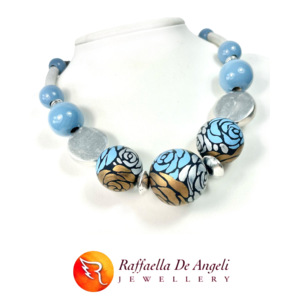 Collar de cuentas azul claro y dorado con colección de madera 01 Accesorio de moda - Product Image 6