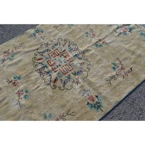 Tapis turc vintage, tapis de 4,8 x 9,3 pieds, tapis en laine beige à imprimé animal - Product Image 4