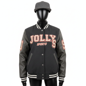 Chaqueta Universitaria Premium para Mujer, Cuerpo de Lana Melton GSM, Mangas de Cuero, Estilo Panel, Logotipo Bordado Personalizado, Chaquetas Universitarias para Mujer - Product Image 1