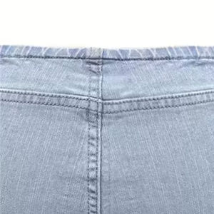 Short en jean bleu pour femme Short en jean 100% coton avec motif de détresse avec logo personnalisé - Product Image 6