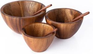 Ensemble de bols ronds gigognes en bois d'acacia faits à la main empilables avec des cuillères ensemble de petits bols en bois d'acacia décor à la maison - Product Image 3