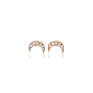 Minimalista Luna diseño CZ piedra turca 925 joyería de plata hecha a mano al por mayor Stud pendientes - Product Image 6