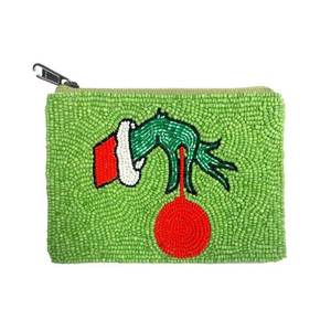 Pochette à perles de Noël, porte-monnaie en perles de Noël, arbre fuchsia, porte-monnaie de Noël joyeux, cadeaux de Noël par MD HANDICRAFTS - Product Image 1