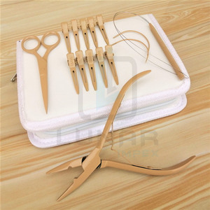 ชุดเครื่องมือต่อผมพิเศษทางจันทรคติชุดกรรไกรขนาดเล็กคลิปห่วงลวดคีมเหล็กสีน้ำตาล - Product Image 3