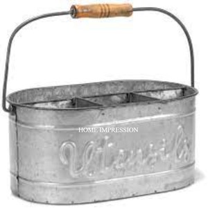 Boîte à outils galvanisée couleur argent faite à la main avec design unique Dernier support de rangement pour ustensiles de cuisine de table - Product Image 5