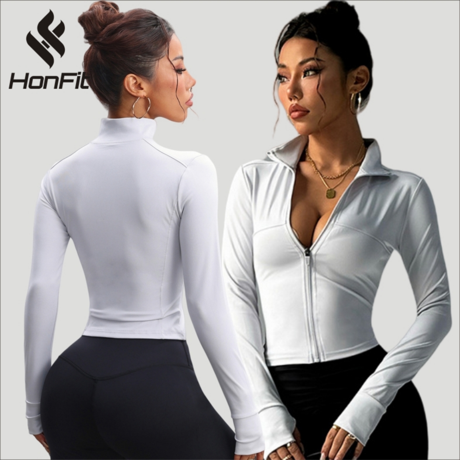 HONFIT Breathable Quick Dry Casual Sports Women's Jackets Windbreaker Spandex Nylon Winter Yoga Gym Fitness Jacket for Women