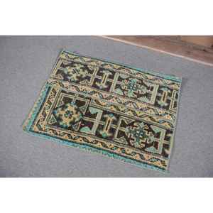 พรมขนสัตว์ตุรกีโบราณขนาด1.6x2.2ฟุตลวดลายดั้งเดิมสีน้ำตาลสีฟ้าการเย็บปะติดปะต่อกันการบูรณะอย่างหรูหราสำหรับการตกแต่งบ้านของวัยรุ่น - Product Image 3