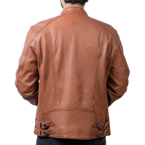 Chaqueta de motociclismo de cuero tostado genuino para hombre clásico chaqueta de moto de cuero de carreras de pista protegida blindada CE para hombre - Product Image 3