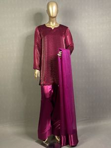 Coupe personnalisée Punjabi Satin de soie Organza Zari broderie courte Kurta ethnique pakistanais manches Sharara Pallazo Farshi Shalwar Inde - Product Image 3