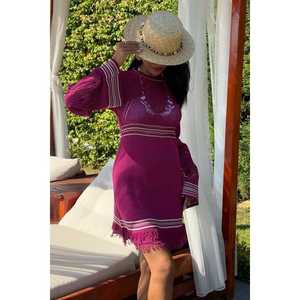 Robe en tricot translucide à manches espagnoles, dos nu et à nouer 2860 - Product Image 5