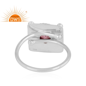 Bague empilable en tourmaline rose naturelle en argent sterling oxydé, design fait à la main, fabricant de bijoux - Product Image 4