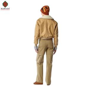 Blouson aviateur en cuir synthétique beige Unisexe Casual Blouson d'hiver avec fermeture éclair Motif uni Col mandarin - Product Image 4