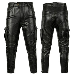 Pantalones de Motociclista de Cuero Negro para Hombre 2026, Cintura Alta, Múltiples Bolsillos, Corte Recto, Estilo Cargo Resistente - Product Image 1