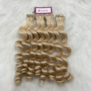 Venta al por mayor de alta calidad rubio claro cuerpo ondulado normal cinta extensiones de cabello humano - Product Image 5