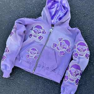 Survêtement zippé pour homme, streetwear, avec logo personnalisé, à paillettes, coupe oversize, respirant, 100% coton épais, de haute qualité - Product Image 4