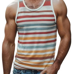 Débardeurs pour hommes en tricot à impression numérique unie 100% polyester Mode été Sans manches Décontracté Veste de sport Ample Séchage rapide - Product Image 1