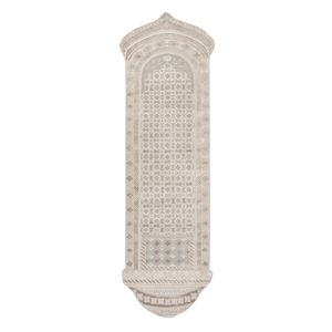 Tapis Khidki beige brun noué à la main en laine et soie de bambou, motif géométrique 10 mm pour salle de prière, couloir, chambre - Modèle LRB (1715) - Product Image 1