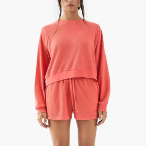 Comfy Women Cotton Fleece Sweatshirt And Shorts <b>Set</b> <b>Two</b> <b>Piece</b> <b>Lounge</b> Wear Oversized Relaxed Fit Summer Outfit - Product Image 2
