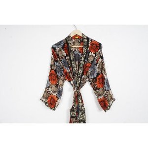 Wholesale Elegant <b>Silk</b> Handmade Long Sleeve Patchwork Kimono Dressing Gown Soft Sleepwear Set <b>for</b> <b>Women</b> - Product Image 2