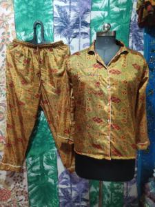 Conjunto de pijama Sari de seda de color personalizado hecho a mano para mujer, patrón Floral, transpirable, suave, calidad, ropa de dormir, bolsa de regalo a juego, Verano - Product Image 2