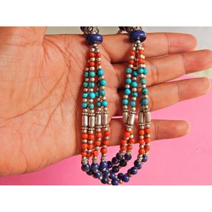 Collier multi-perles véritable Lapis Lazuli Coral Turquoise Bijoux en pierres naturelles faites à la main en argent sterling - Product Image 3