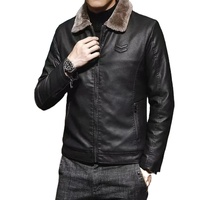 Chaqueta de Cuero Marrón Vintage para Hombre, Abrigo de Invierno con Cuello de Piel Sintética, Grueso, Resistente al Viento, Cálido, Tejido sin Costuras, con Cierre de Cremallera de Lujo